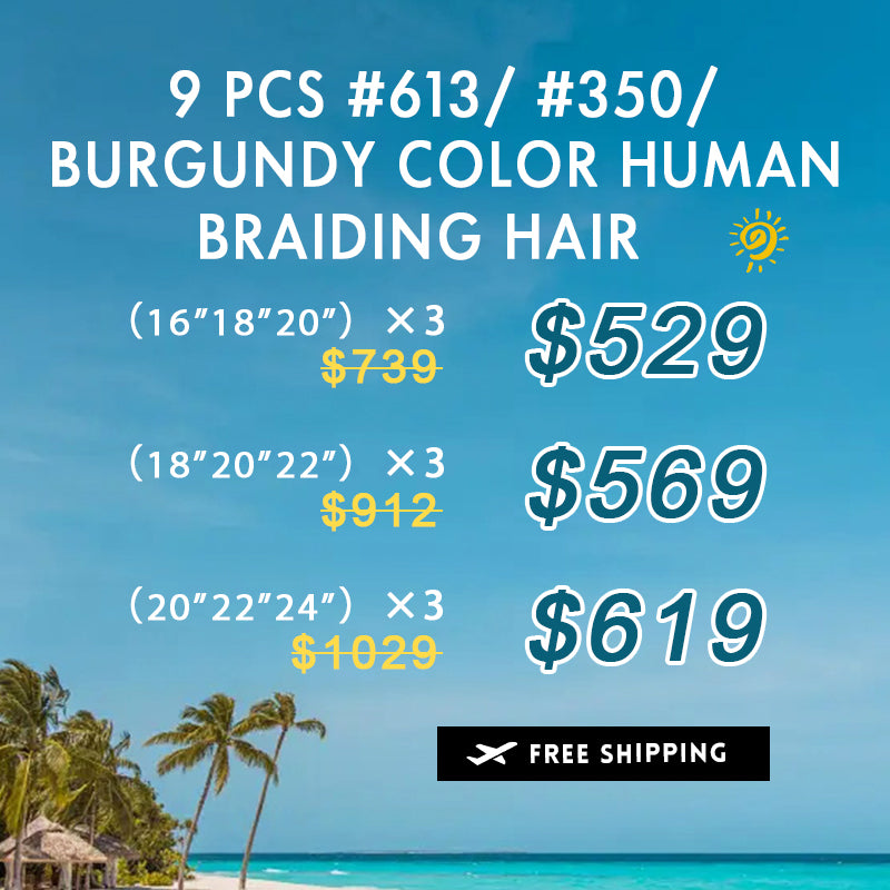 Bundle Deals | #613/ #350/ Burgundy Color Bulk Human Braiding Hair 9 Pieces For Sale