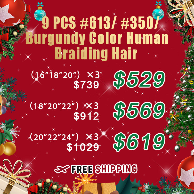 Bundle Deals | #613/ #350/ Burgundy Color Bulk Human Braiding Hair 9 Pieces For Sale