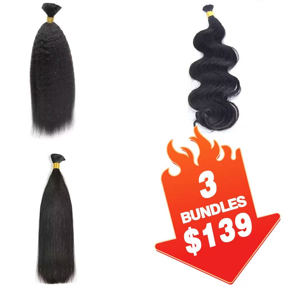 $139 = 3 Bundles Kinky Straight & Body Wave & Silk Straight Human Braiding Hair