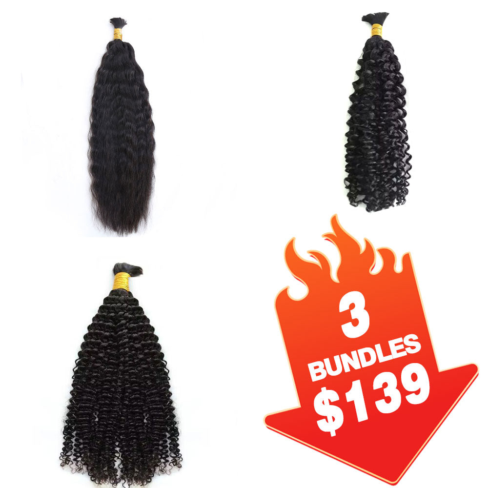 $139 = 3 Bundles Deep Curly & Kinky Curly & Wet and Wavy Human Braiding Hair