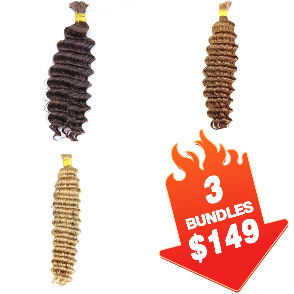 $149 = 3 Bundles #4 & #30  & #27 Color Deep Wave Human Braiding Hair