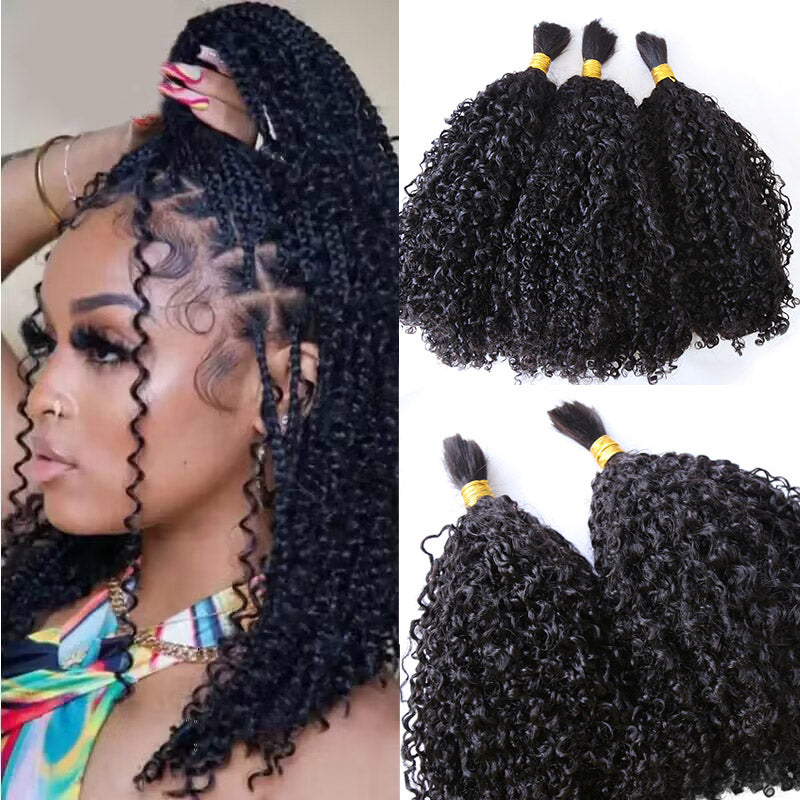 Small Knotless Feed-in Braids w/ Curly Human Hair Bundles, On Self