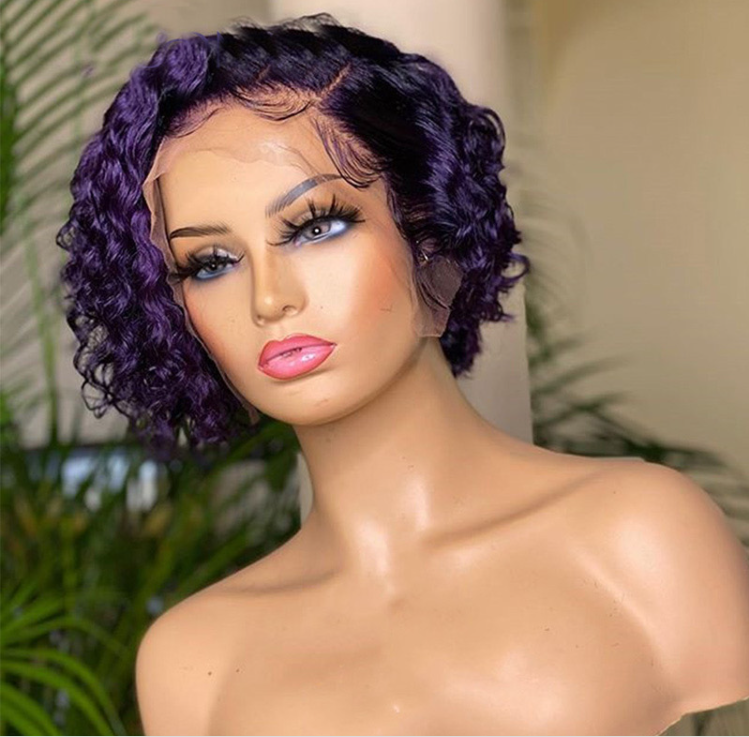 Pre-Styled Lace front Purple Pixie Cut Curly BOB Lace Wig PCCT1364