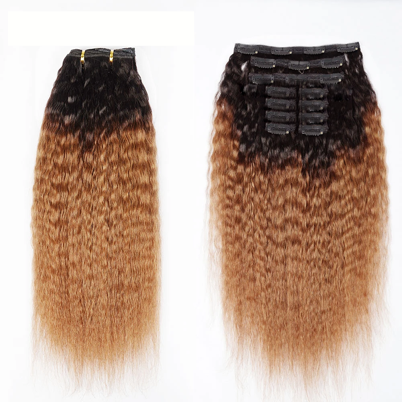 Clip in hair extension kinky straight Colored 1B 30 3 Brazilian Human Hair