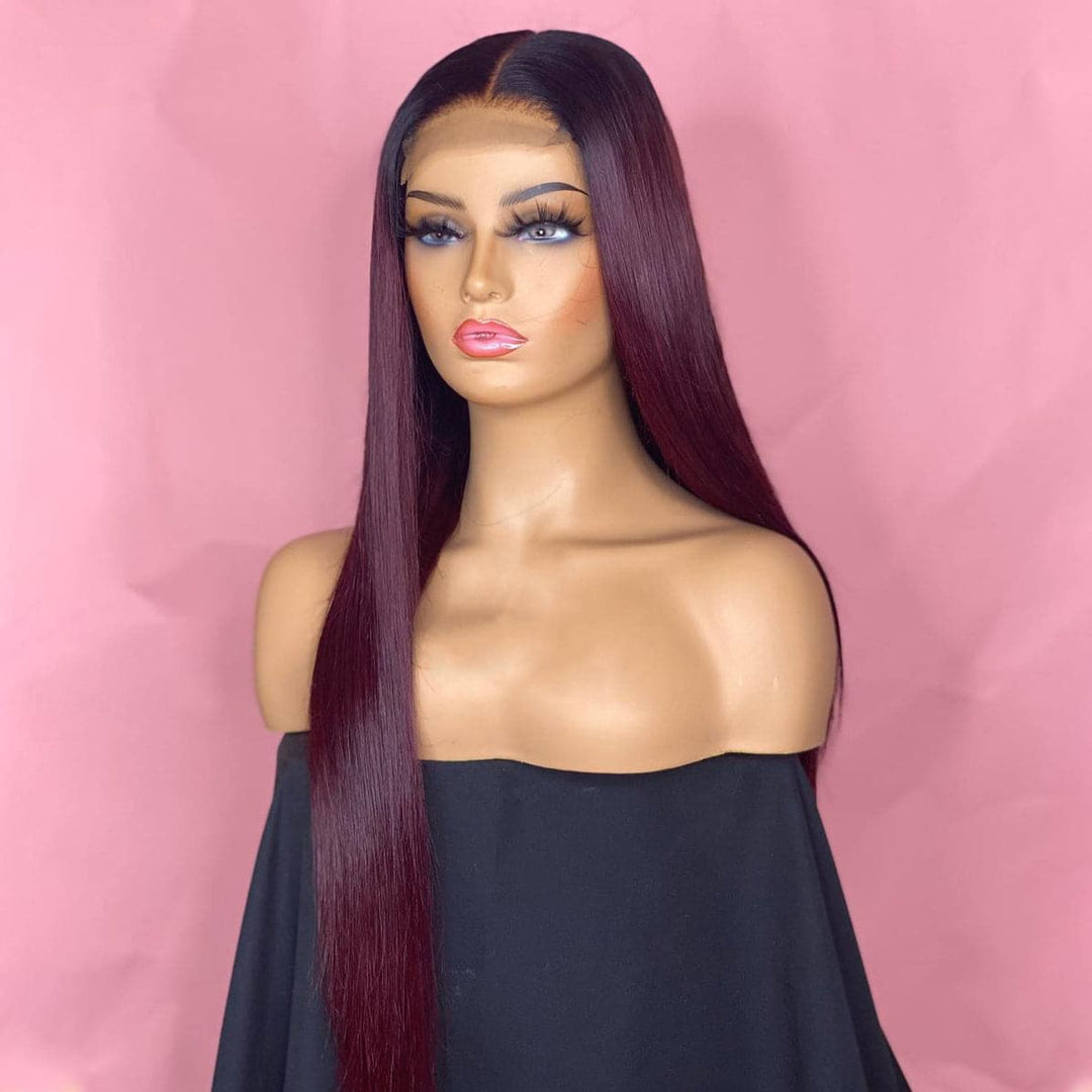 Pre Plucked Silky Straight Ombre #T1B/99J 13x6 Lace Frontal Wig BW136T99