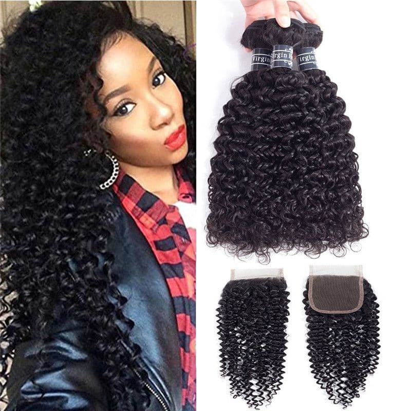 Bundles With 4x4 & 5x5  Lace Closure Kinky Curly Human Hair