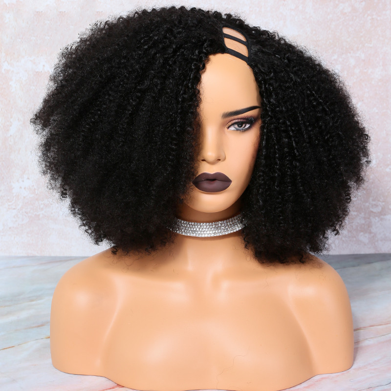 U Part Wig Bob Afro Kinky Curly Human Hair UOKK-1