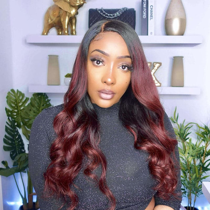 Elegant Dark Red Body Wave Lace Front Wig  DRBW