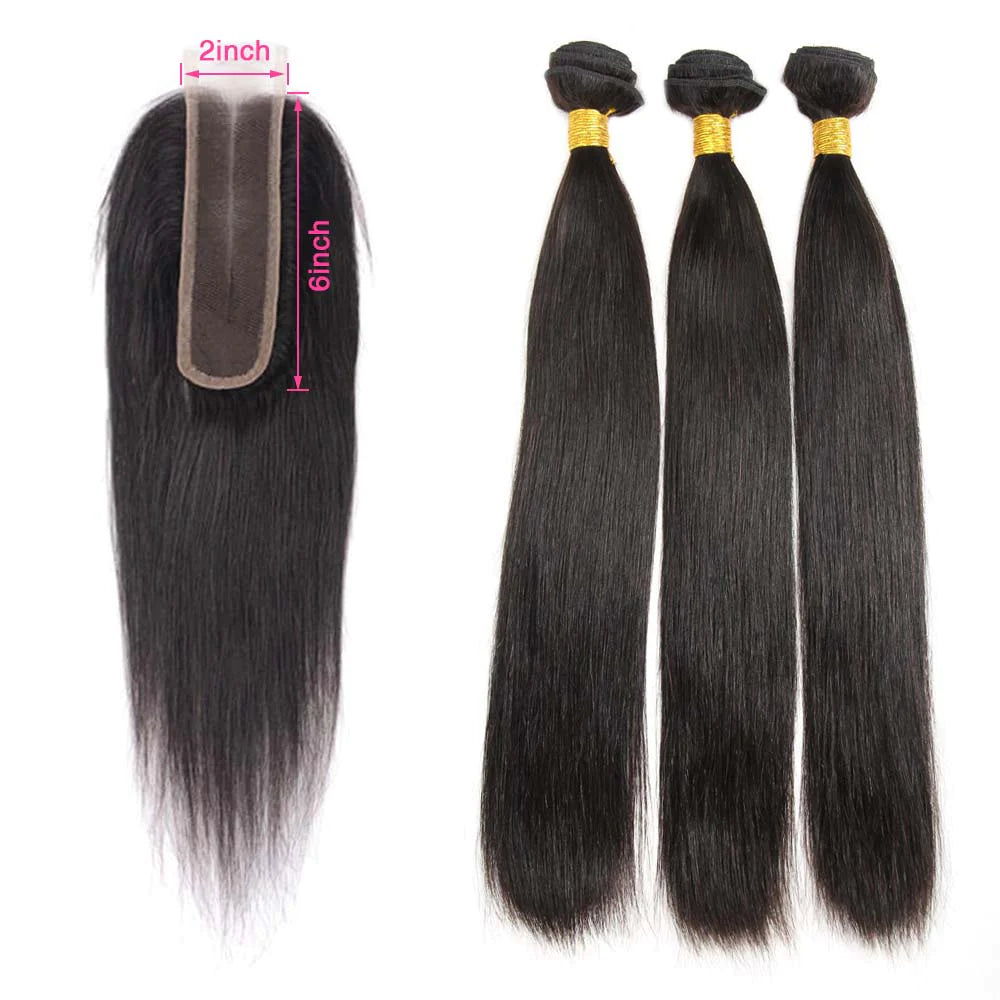 Bundles With 2x6 HD Lace Closure Silk Straight Human Hair