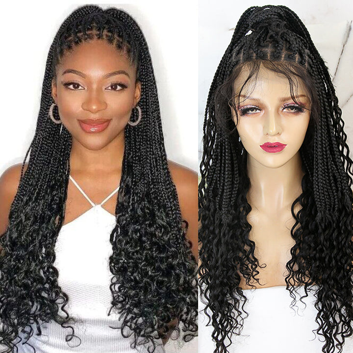 Diamond Full Lace Wig Crochet Knotless Curly Ends Braided Wig with Burmese Human Hair Curls