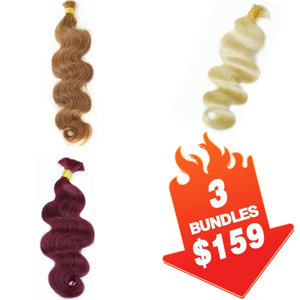 $159 = 3 Bundles #30 & #613 & #Burgundy Color Body Wave  Human Braiding Hair