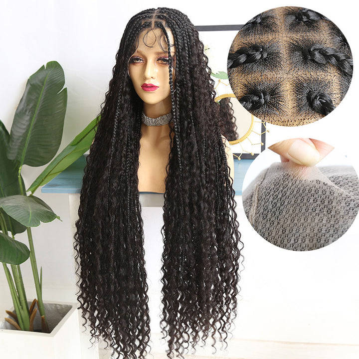 Full HD Lace Knotless Bohemian Braided Wig With Human Hair Curls