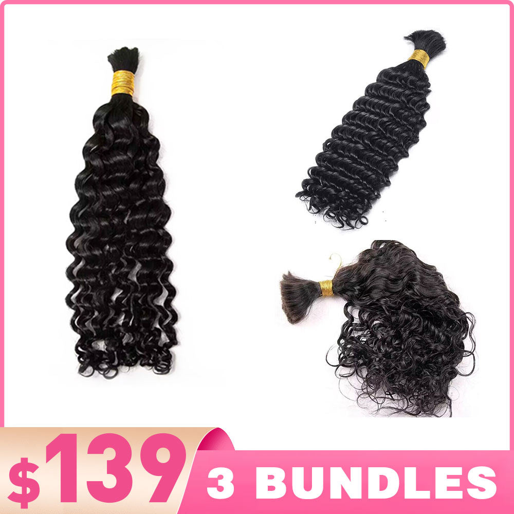 From $139 = 3 Bundles Deep Wave & Water Wave & Loose Wave Human Braiding Hair