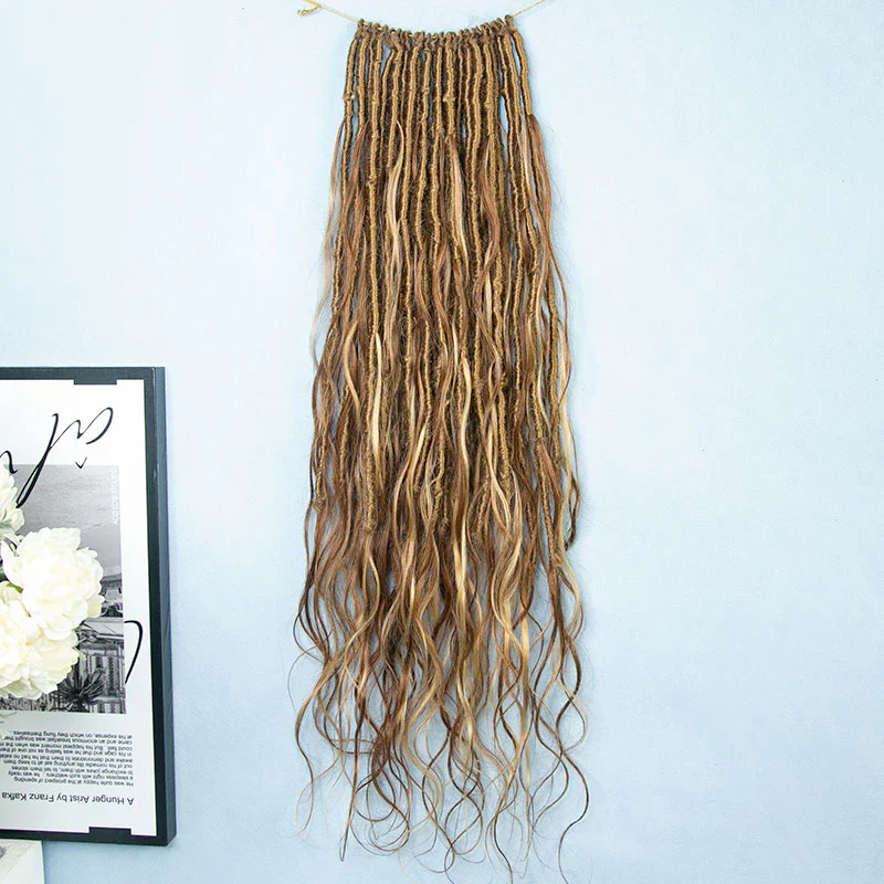Wholesale-Colored Crochet Boho Locs  22"-26" With Body Wave Human Hair Curls