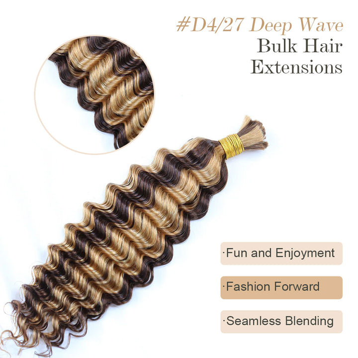 Bulk Human Hair For Braiding #D4/27 Deep Wave