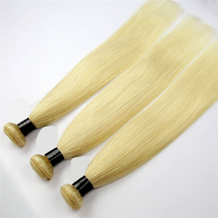 Bundles With 2x6 HD Lace Closure 613 Color Silk Straight Human Hair