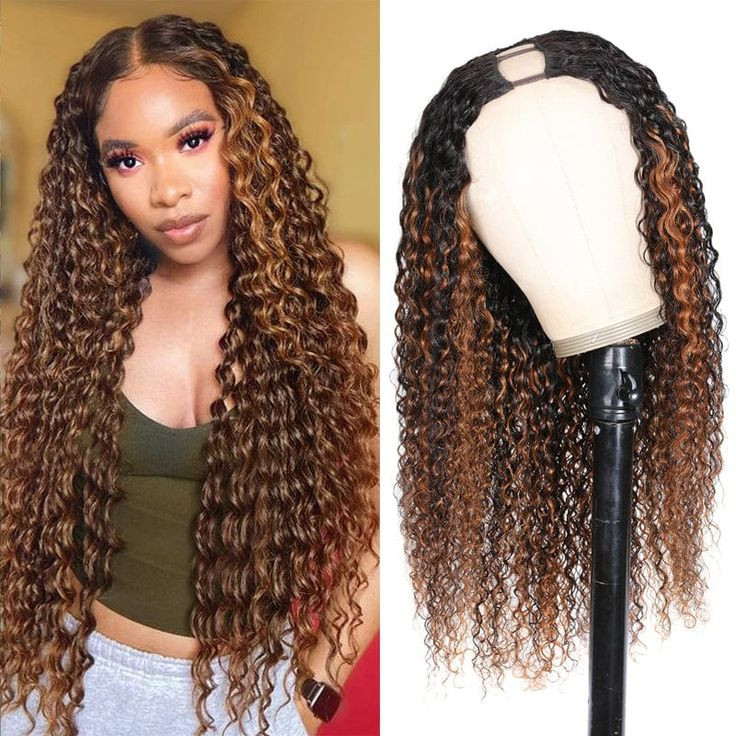 U Part Wig Ombre Colored Kinky Curly Human Hair UKC2