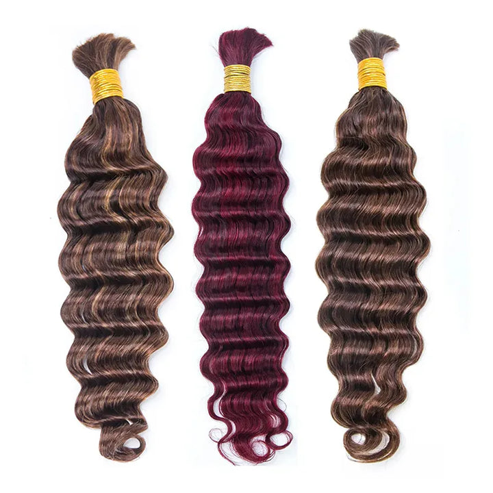 Wholesale-Colored Deep Wave Bulk Human Braiding Hair