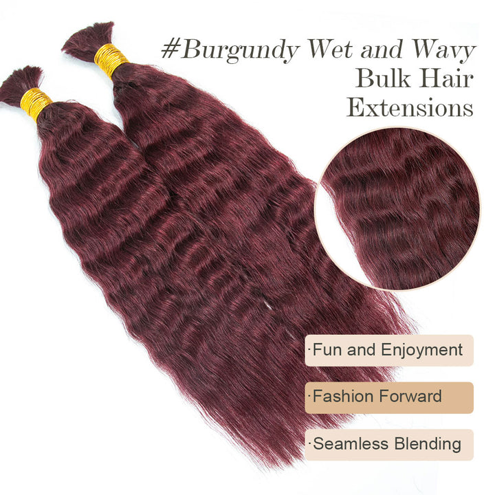 Bulk Human Hair For Braiding #BURGUNDY Wet and Wavy