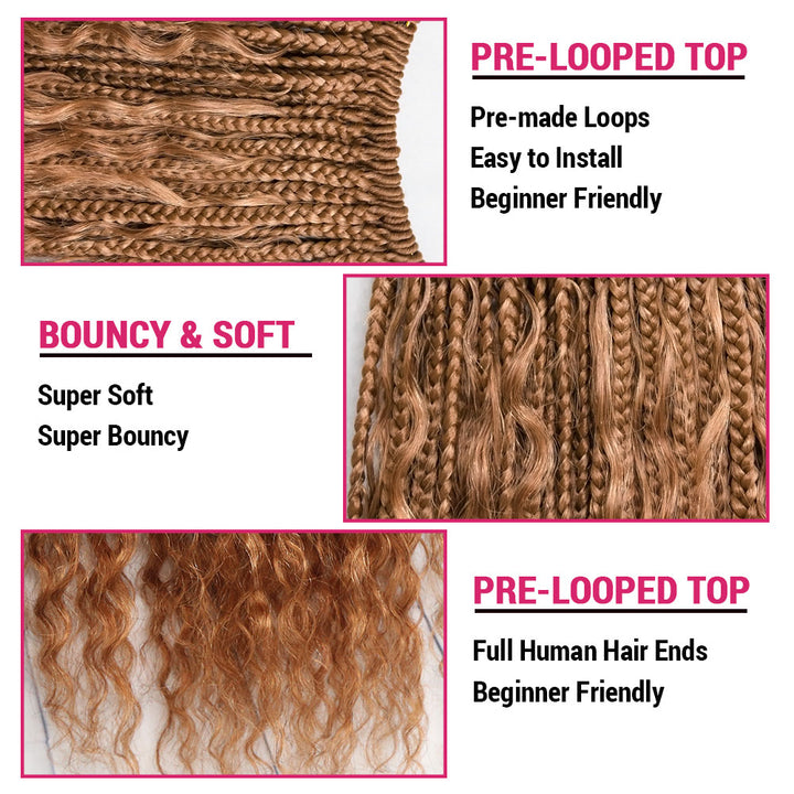 EAYON #30 Honey Brown Crochet Boho Box Braids 14"-24"