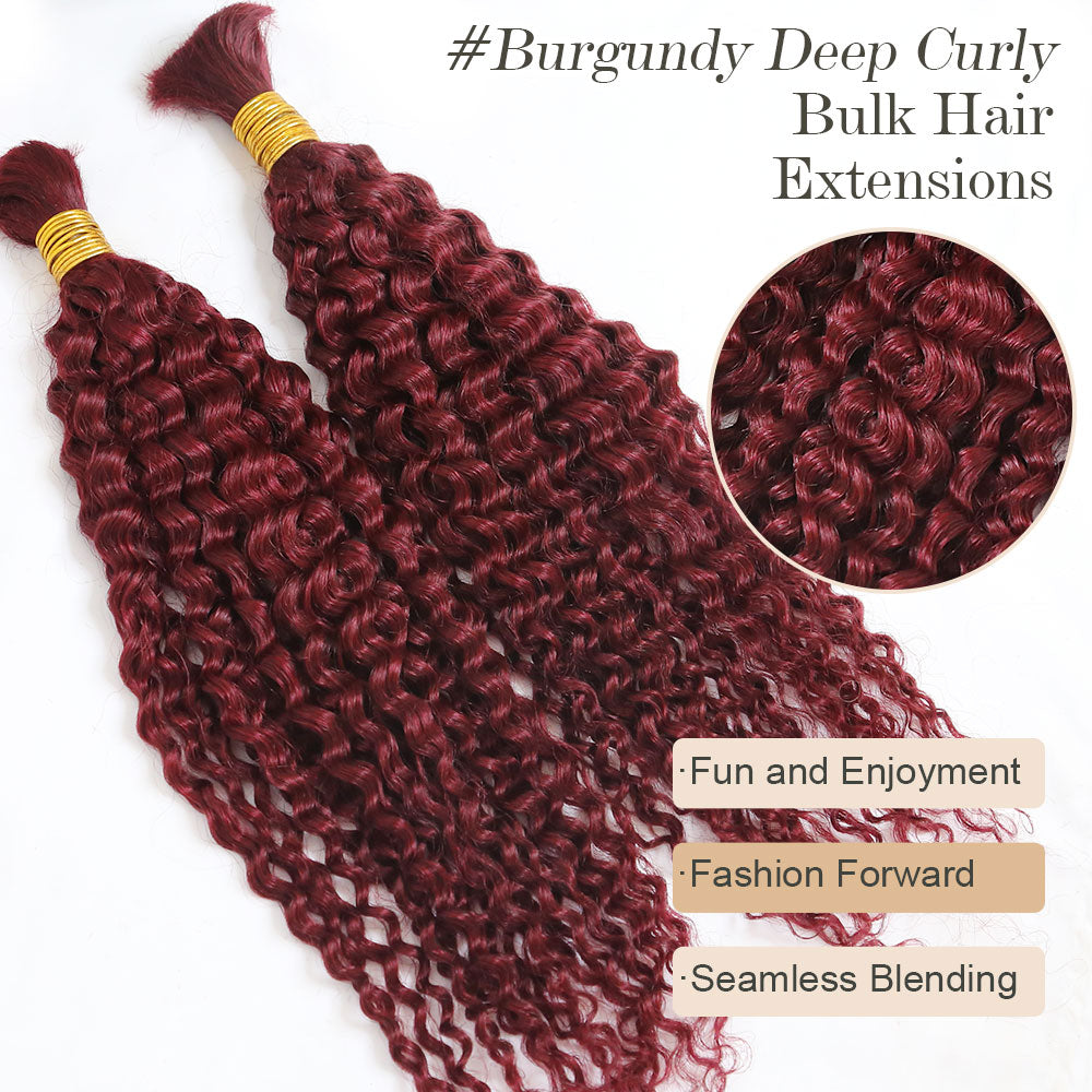 Bulk Human Hair For Braiding Burgundy Deep Curly