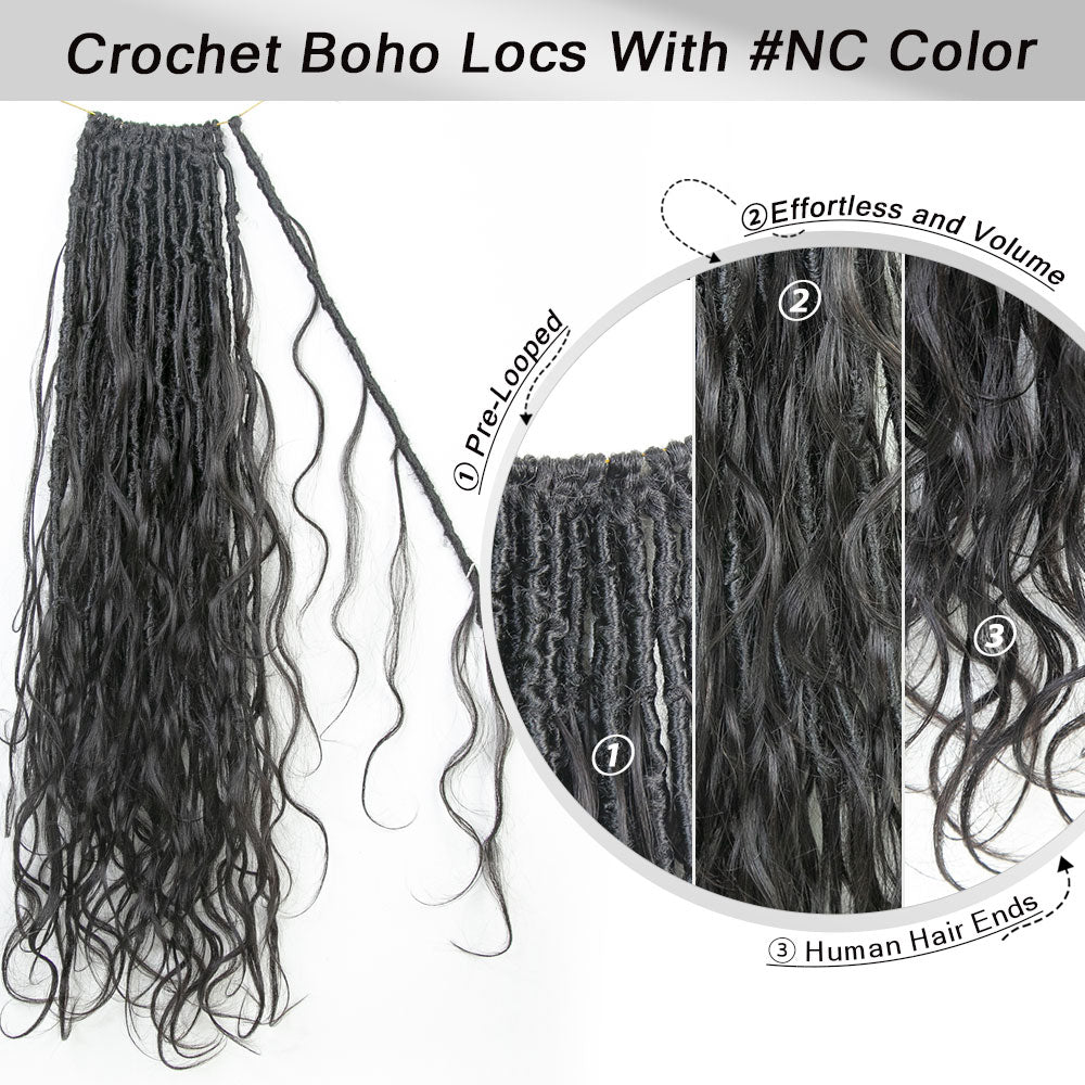 EAYON Boho Locs Crochet Hair With Body Wave Human Hair French Curls