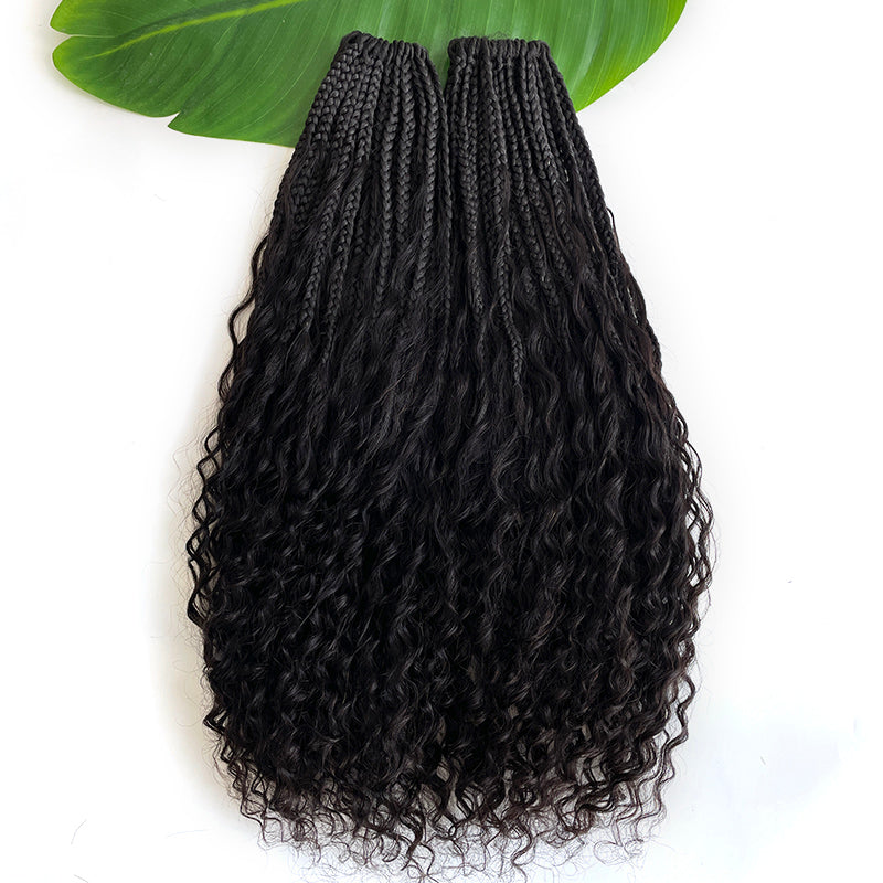 Pre-Looped Crochet Boho Box Braids Human Hair Curls 18 Inch