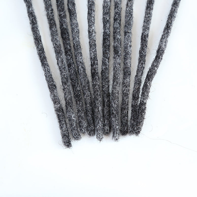 Salt & Pepper 10% Black- Gray Hair Loc Extensions Human Hair