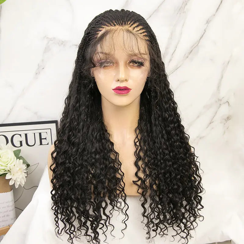Cornrows Half Boho Knotless Braided Wig Transparent Lace Human Hair ...