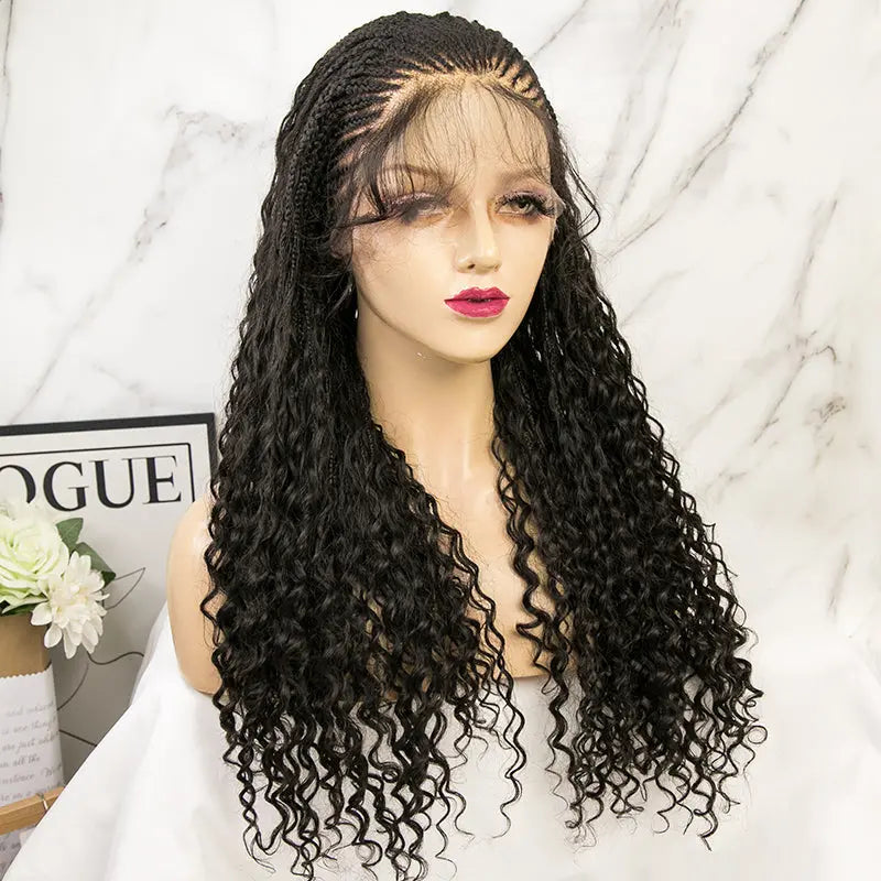 Cornrows Half Boho Knotless Braided Wig Transparent Lace Human Hair ...