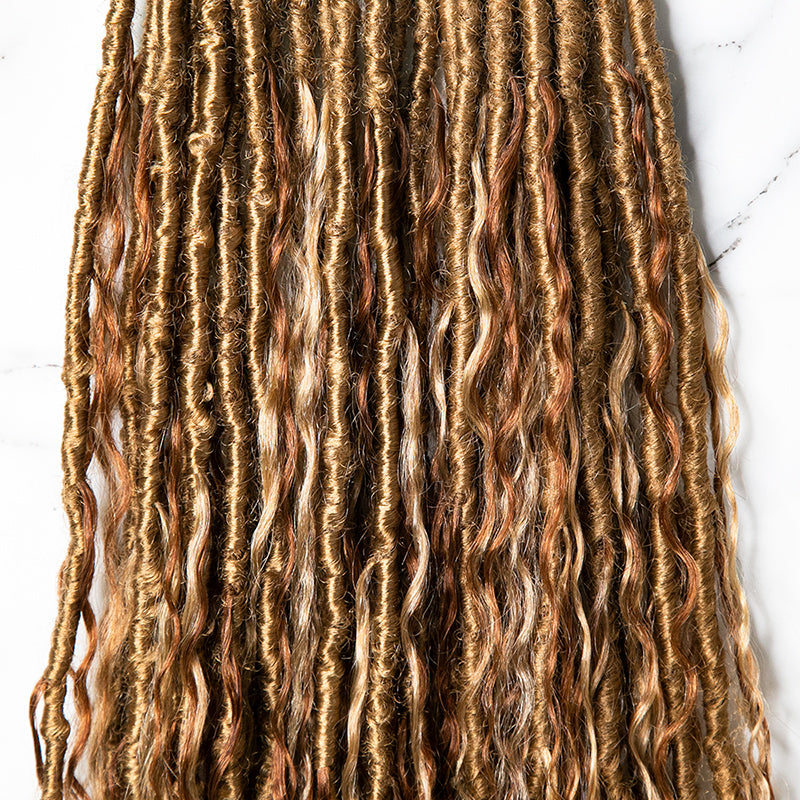 Mixed #27/30 Color Boho Faux Locs Crochet Hair With Loose Ends
