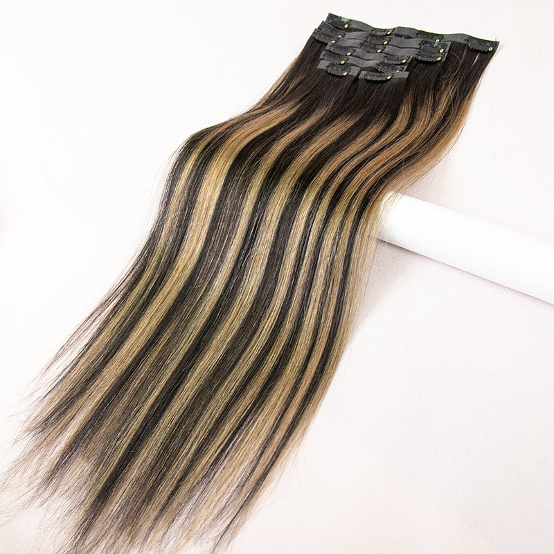 #1bt8p1b Hightlight Blonde Seamless Clip-In Hair Extensions Silk Straight