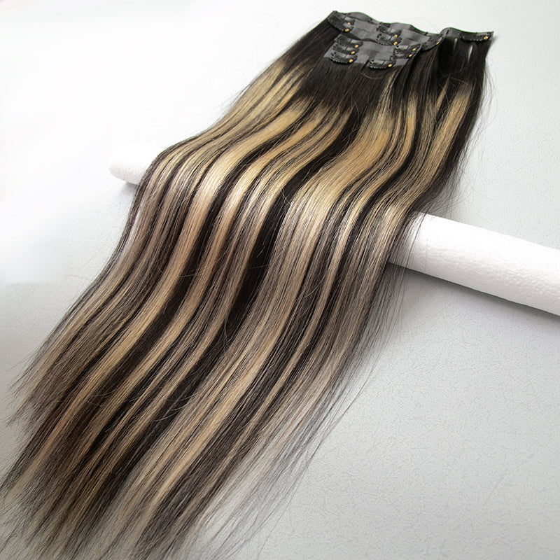#1bt16p1b Hightlight Blonde Seamless Clip-In Hair Extensions Silk Straight
