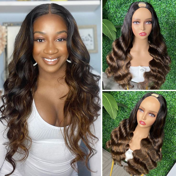U Part Wig Ombre Colored Body Wave Human Hair UBW2