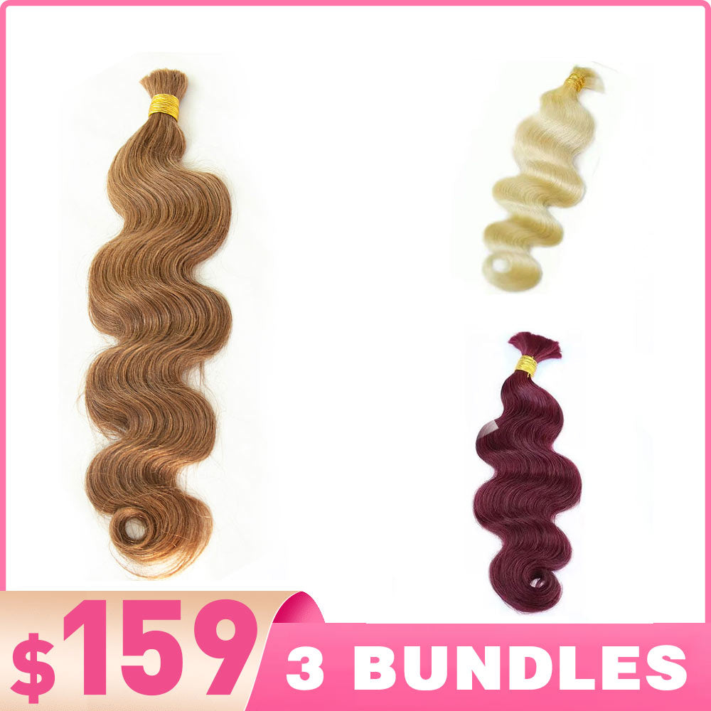 From $159 = 3 Bundles #30 & #613 & #Burgundy Color Body Wave  Human Braiding Hair