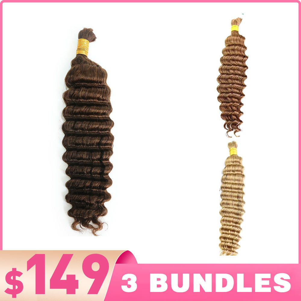 From $149 = 3 Bundles #4 & #30  & #27 Color Deep Wave Human Braiding Hair
