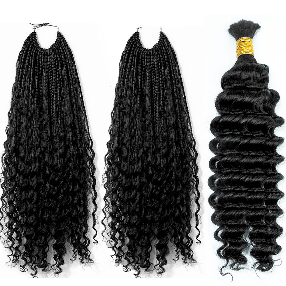 Half Braids Half Crochet Boho Box Braids Deep Wave Natural Color