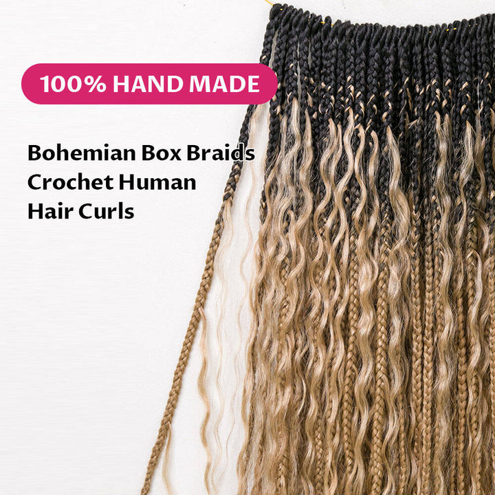 #S1B27/H27  Crochet Boho Box Braids With Human Hair Curls 24 Inch
