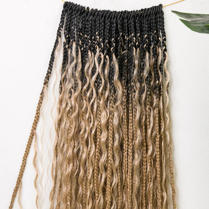 #S1B27/H27  Crochet Boho Box Braids With Human Hair Curls 24 Inch