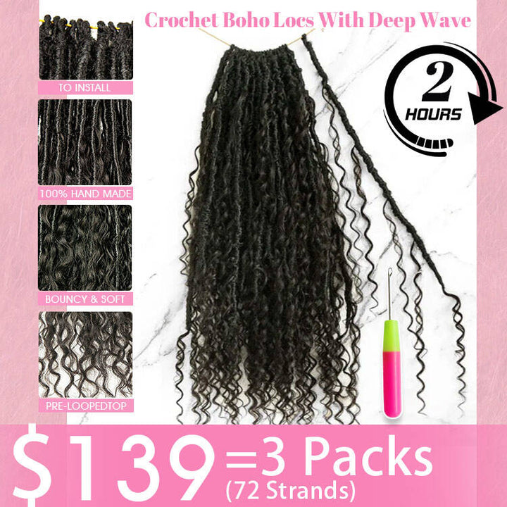EAYON Save-Time Boho Faux Locs Crochet With Human Hair Ends
