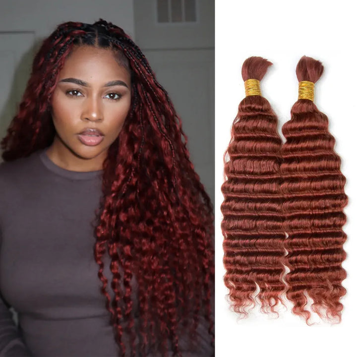 Dark Ginger 350 Color Deep Wave Bulk Human Hair For Braiding