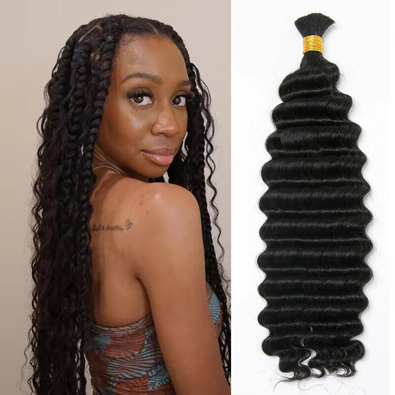 Human Hair For Braiding 20 Inches Deep Wave P4/27 - Bulk Double Drawn Weft Extensions For Knotless Boho Micro Braids 100g (50g X 2 - View #5