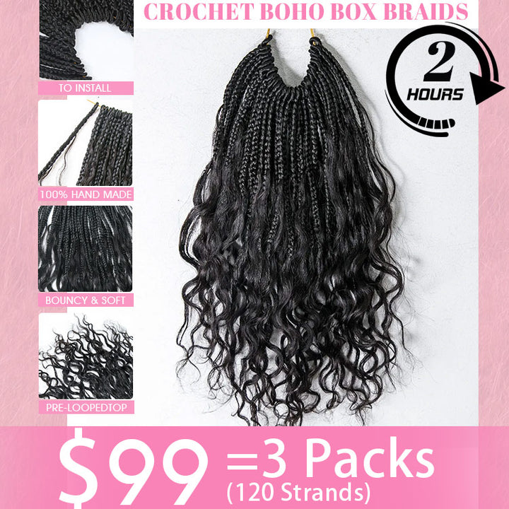 10 Inches Shorter Crochet Boho Box Braids Human Hair Curls