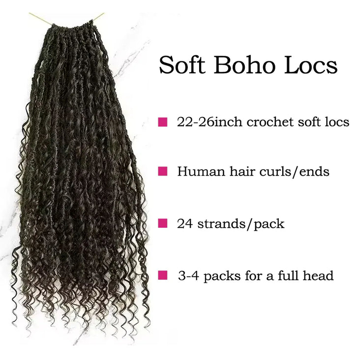 EAYON Save-Time Boho Faux Locs Crochet With Human Hair Ends