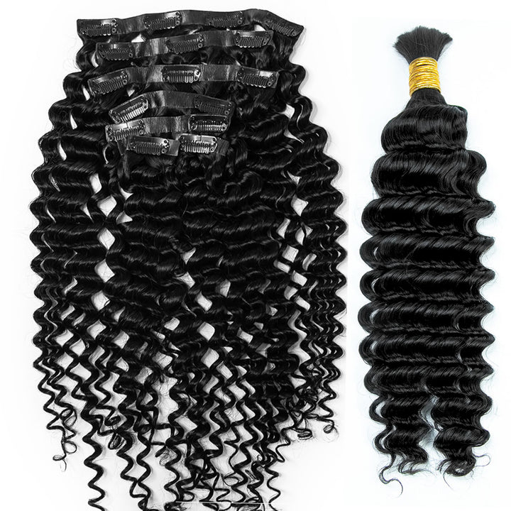 Half Braids Half Seamless Clip Ins Deep Wave Natural Color
