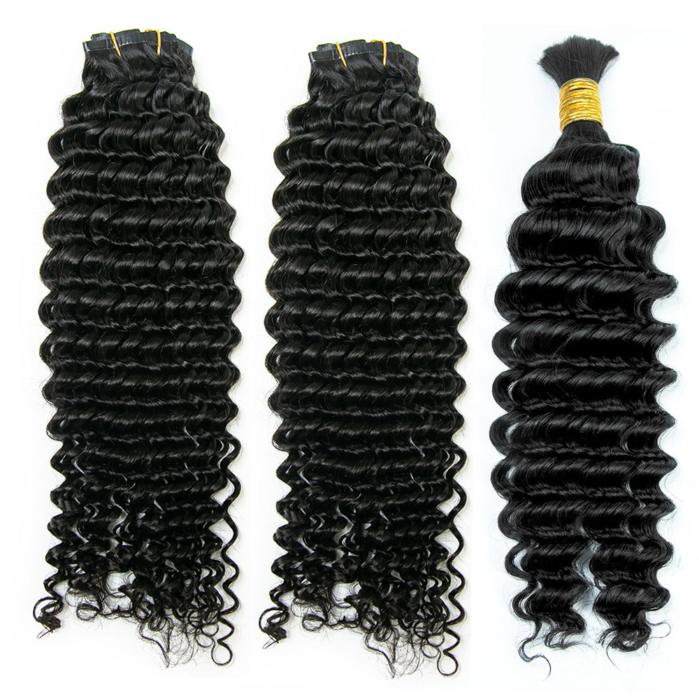 Half Braids Half Seamless Clip Ins Deep Wave Natural Color