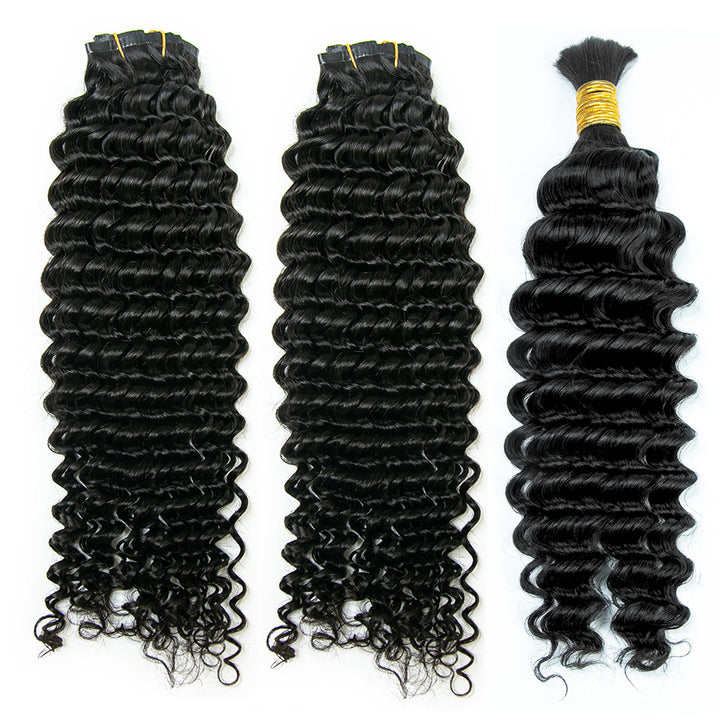 Half Braids Half Seamless Clip Ins Deep Wave Natural Color