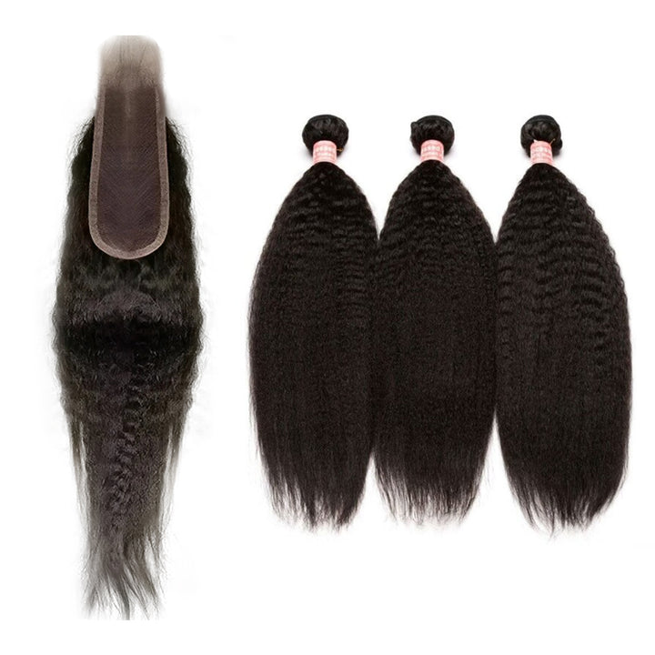 Bundles With 2x6 HD Lace Closure Kinky Straight Human Hair