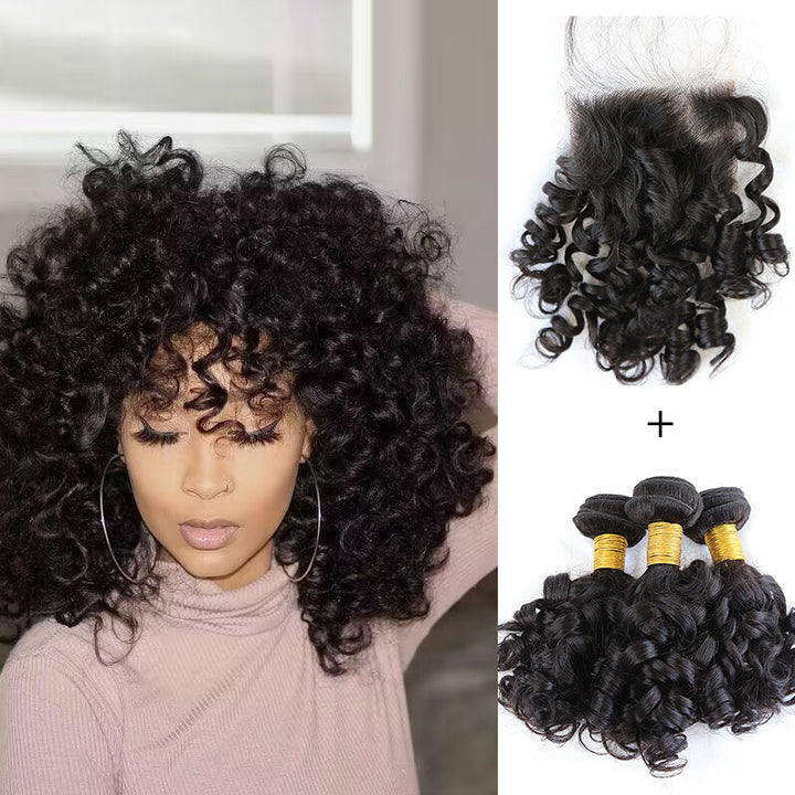 Bundles With HD 5x5 Lace Closure Wand Curly Human Hair