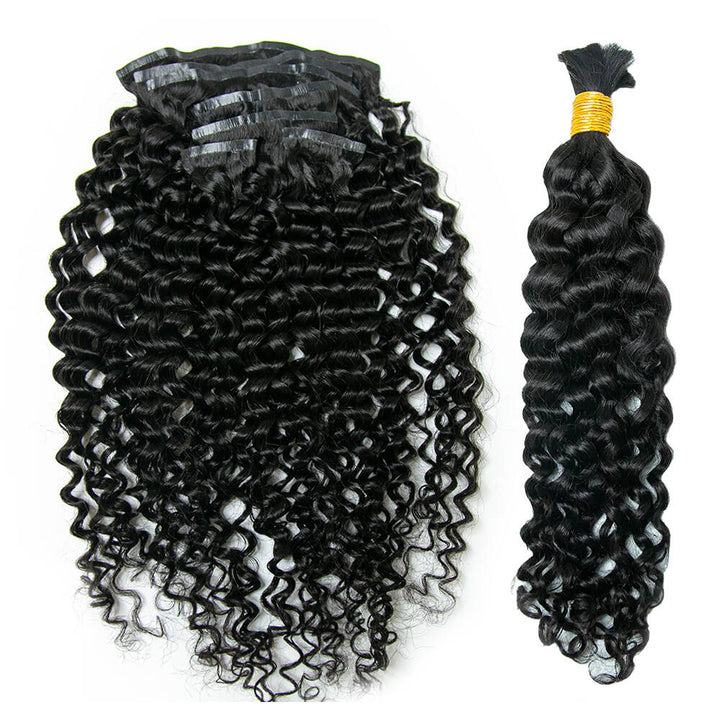 Half Braids Half Seamless Clip Ins Water Wave Natural Color